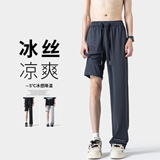 2024夏季新款无影墙大码贴标弹力冰丝裤M-5XHK24500-P45，男装休闲裤，电商A022