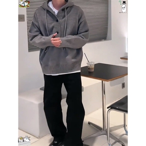 重磅秋冬装北极绒开衫毛衣美式复古休闲慵懒风针织衫加厚连帽外套图片