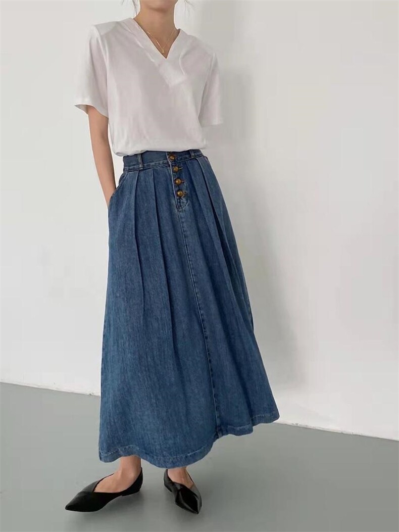 短袖+牛仔半裙，女装半身裙，季尺