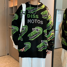美式街头趣味恐龙提花针织衫男女ins潮牌卡通宽松毛衣M269-P40，男装针织衫/毛衣，星座512-4