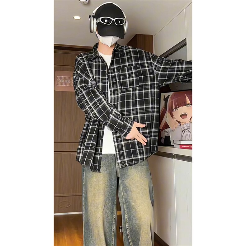 厚款小香风格子衬衫男生长袖衬衣KD612-P5078,男装衬衫,电商D312-1