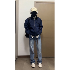 藏青色cleanfit底特律夹克外套男款春秋季美式复古短款潮牌棒球服，男装牛仔裤，星座1007（原301D）