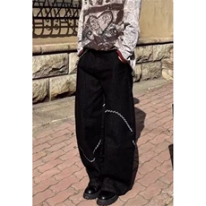牛仔裤美式潮牌男女潮牌刺绣设计感宽松阔腿弯刀裤子N9817，男装牛仔裤，星座1116A（原606A-3）