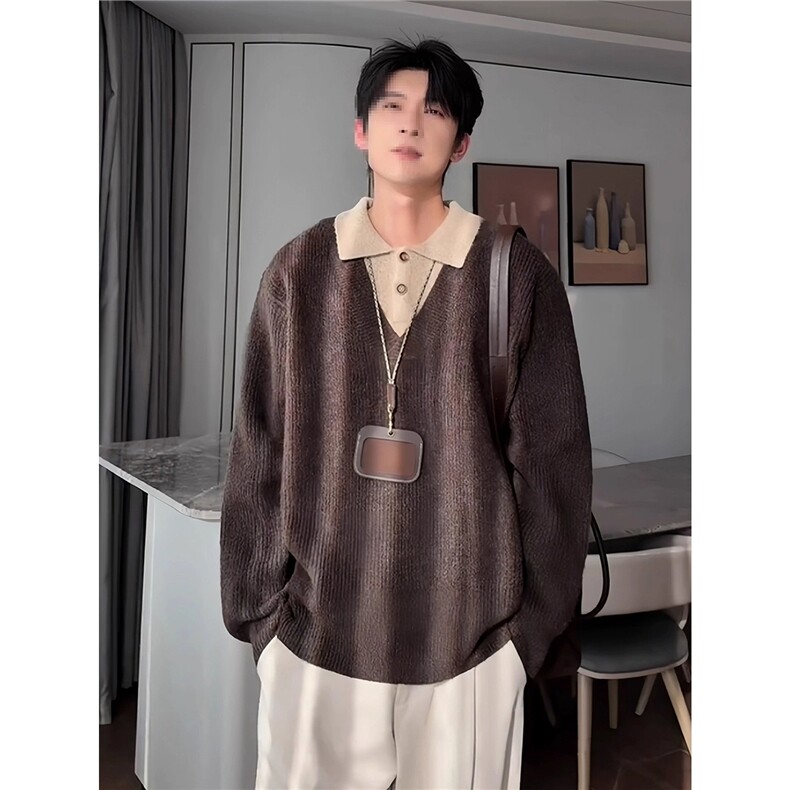 1506-1/M60141/P70假两件针织衫男韩版高级感痞帅毛衣时尚宽松,男装针织衫/毛衣,星座1506-1