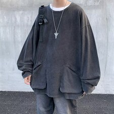 秋季水洗做旧圆领打底衫卫衣潮流牌高街ins宽松t恤男T1351-P40，男装卫衣，星座512-2