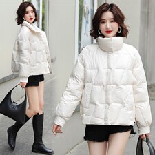 2021冬季新款羽绒服立领纯色拉链休闲短款90%白鸭绒，女装羽绒服，蝶眷