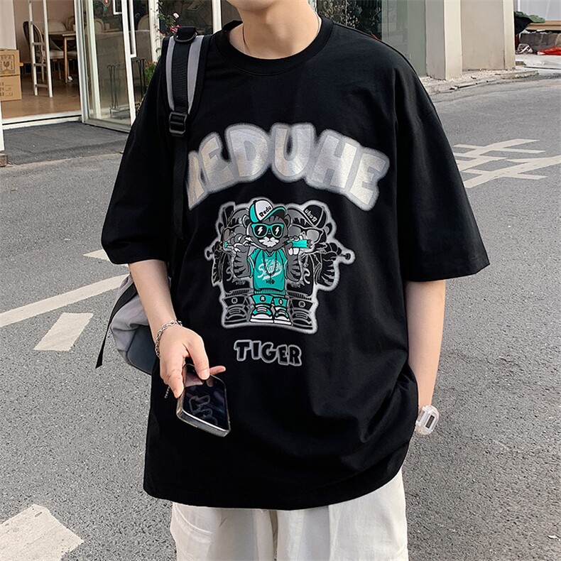 得物抖音40支双纱高品质百搭半袖纯棉印花短袖T恤男女T7191-P40,男装T恤,电商A441-1
