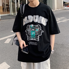 得物抖音40支双纱高品质百搭半袖纯棉印花短袖T恤男女T7191-P40，男装T恤，电商A441-1