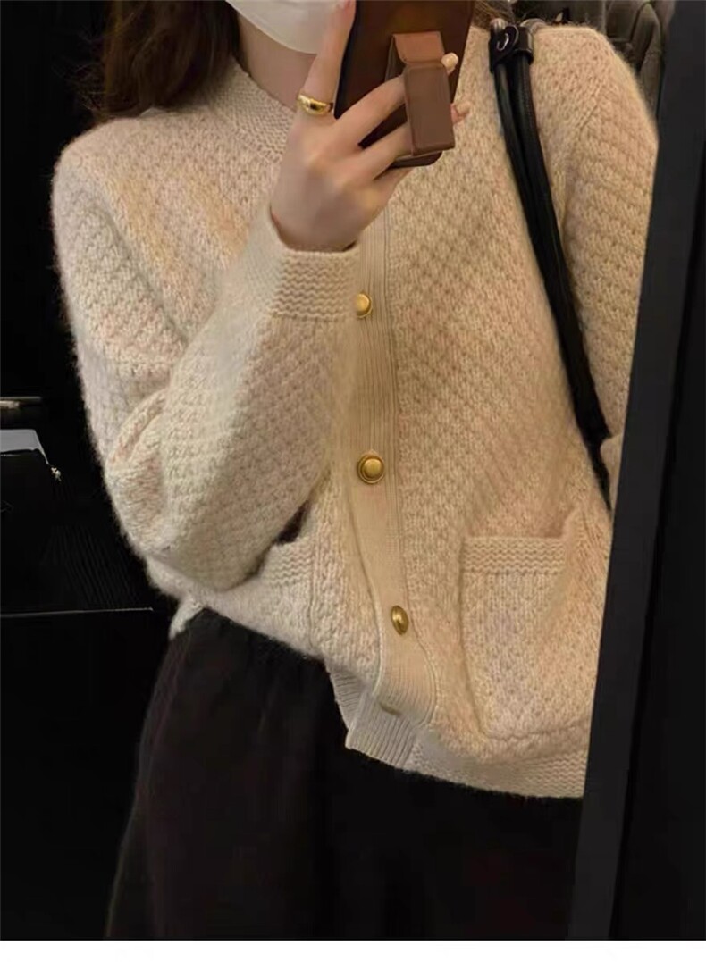 秋冬新款女圆领外搭纯色韩版毛衣外套显瘦羊毛开衫,女装羊毛衫,思途羊绒