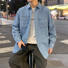 新款(跨境货源）长袖牛仔衬衫男宽松休闲外套，男装衬衫，星座1107-1
