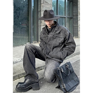 机车棒球服外套男春秋季牛仔工装休闲宽松情侣夹克上衣 JK12图片