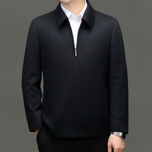 XL-N88035秋冬新款男士夹克翻领商务休闲领导服男装纯色羊绒外套图片