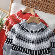 优质儿童费尔岛羊毛针织衫男女童加厚提花套头打底拼色毛衣，童装儿童羊毛衫，初丹羊绒童装