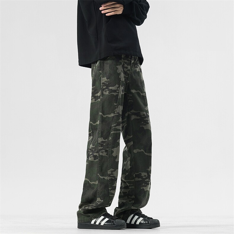 美式直筒裤迷彩牛仔裤男宽松休闲裤男潮牌长裤K2412P45，男装休闲裤，电商A062
