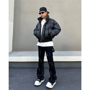 网图25冬季立领PU皮棉服男装短款棉衣外套冬装宽松面包服S526特70图片