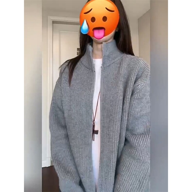 重磅秋冬北极绒双拉链毛衣开衫美式复古休闲慵懒风宽松针织衫外套,男装针织衫/毛衣,电商A486