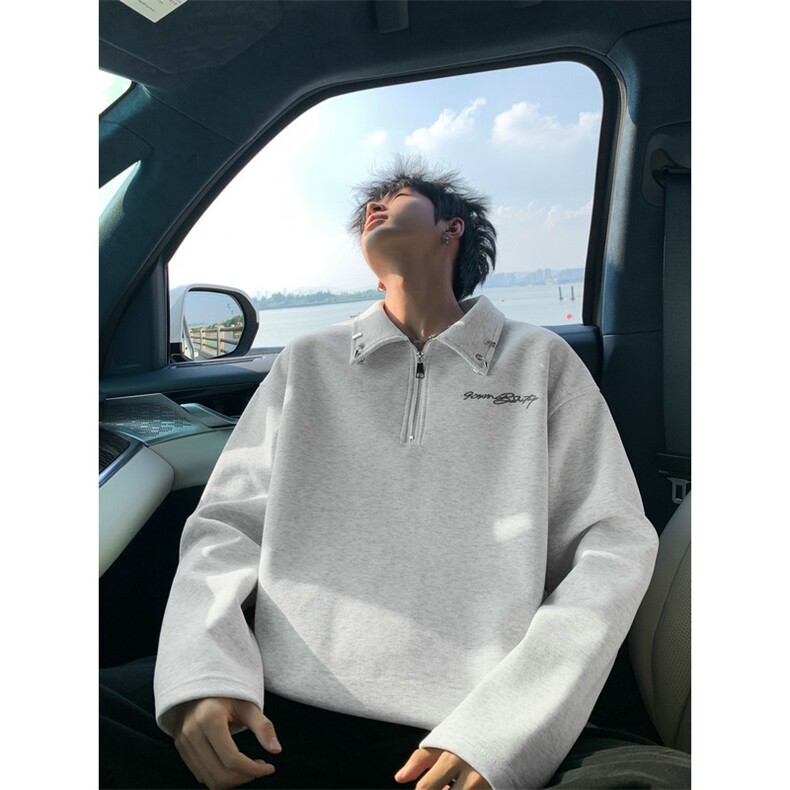 [罗一舟同款]半拉链刺绣Polo衫重磅华棉翻领卫衣504-T501-特P35,男装Polo衫,星座504