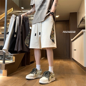 X2418-TP35控价58夏季新款细格撞色设计感短裤五分裤休闲裤男,冬天微喇裤搭配什么棉袄图片图片