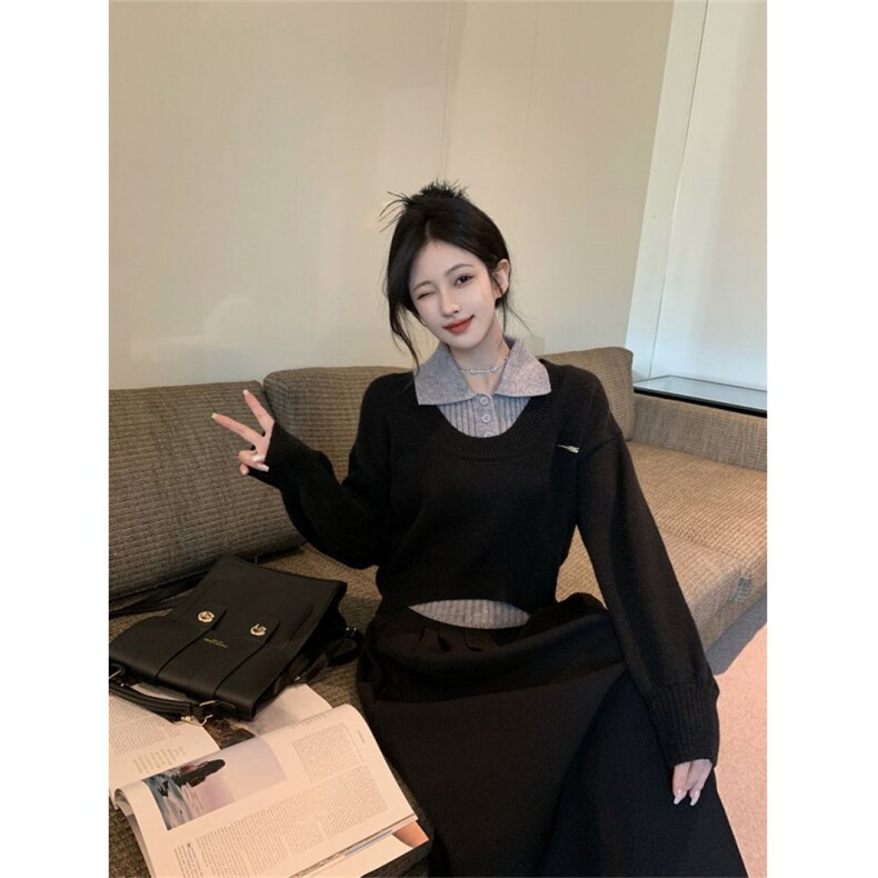 MM165-P68真两件套学院风毛衣女设计感别致减龄韩系针织衫,针织衫/毛衣,星座617A-2