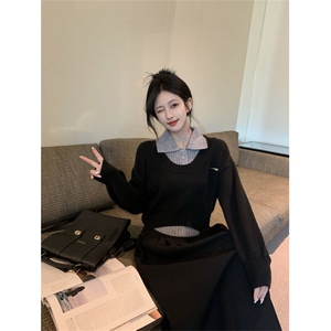 MM165-P68 真两件套学院风毛衣女 设计感别致减龄韩系针织衫图片