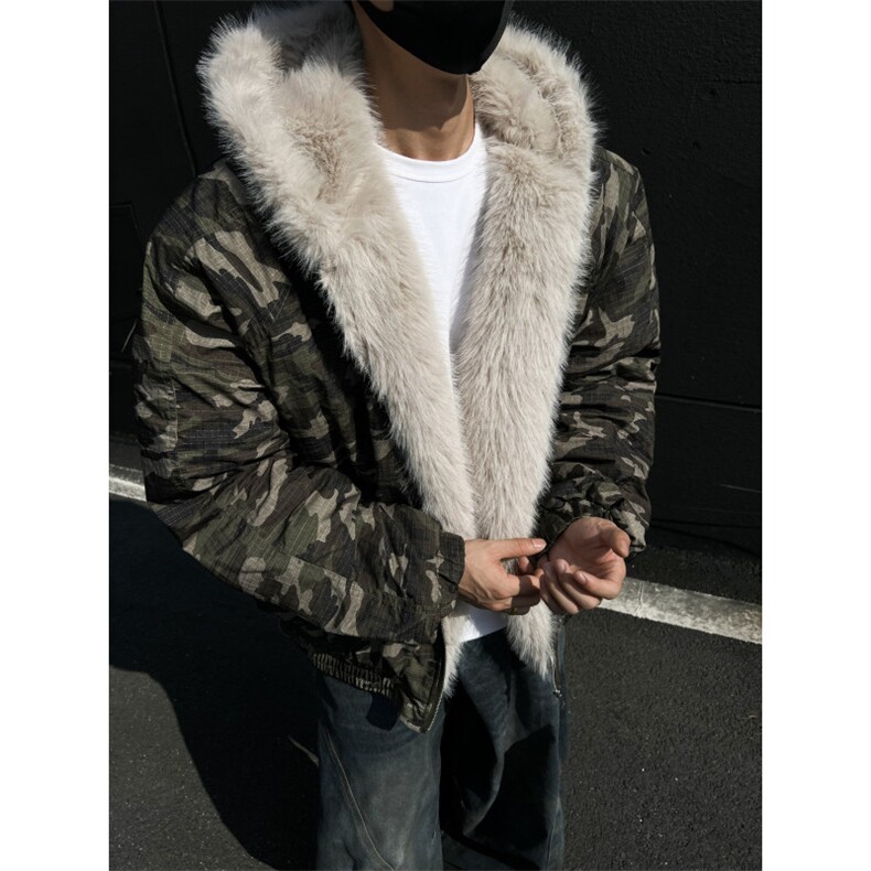 美式迷彩复古毛领棉服外套男连帽座山雕夹克棉服外套2310P115,男装夹克,星座506-1