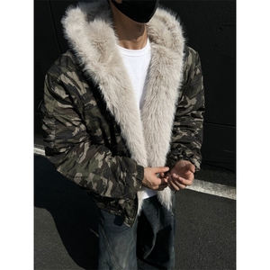 美式迷彩复古毛领棉服外套男连帽座山雕夹克棉服外套 2310 P115图片