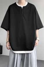 8XL-M重磅斜纹假两件短袖t恤男夏季薄款宽松大码半袖体恤DT006P45，男装T恤，电商B312
