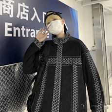 ins秋港风嘻哈拼接工装夹克牛仔外套男JK02061-P70，男装夹克，星座308B-1
