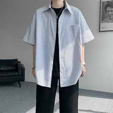 8XL-M条纹短袖衬衫男夏季宽松慵懒风痞帅大码衬衣外套DC28001P40，男装衬衫，电商B312