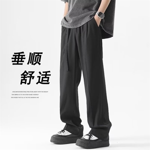 方寸先生高街设计感薄款休闲西裤男士夏季新款简约休闲裤宽松百搭图片