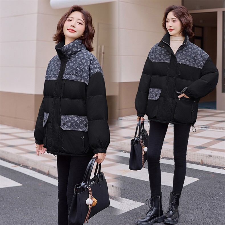 羽绒服女冬季2024新款牛仔拼色韩版时尚显瘦白鸭绒加厚小个子短款,女装羽绒服,E百度