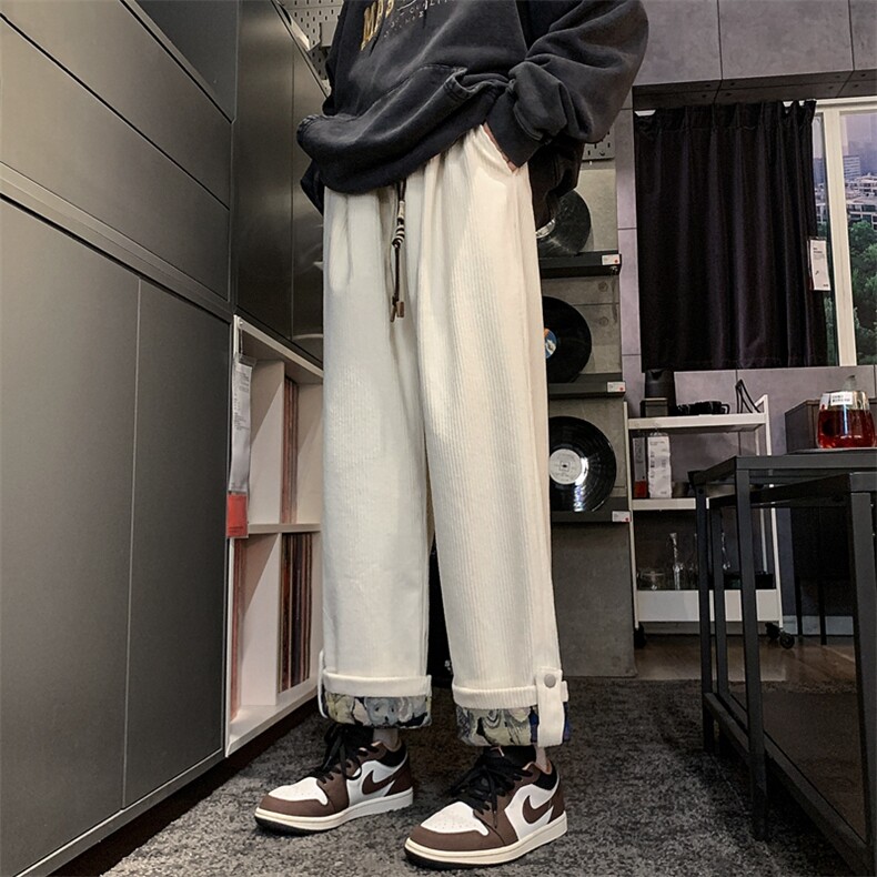 港风大码美式灯芯绒卷边设计阔腿休闲裤男XZ213-DK2002-P55控68,男装休闲裤,星座213