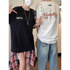 万针全刺绣工艺抖音得物高品质260克重磅纯棉双纱美式高街短袖T恤，男装T恤，电商A486