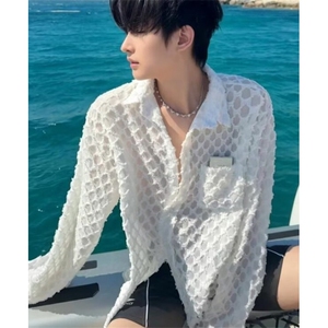春夏衬衫男夏日遮阳防晒透气发型师镂空长袖衬衣男 C307图片