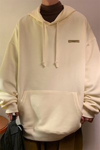特P42无差价简约纯色舒适连帽贴标男320克重磅高克重华棉卫衣W414图片