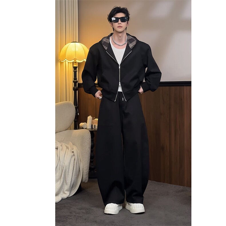 2026春季休闲连帽宽松夹克弯刀长裤套装W368-P128K368-P78(网图，男装夹克，电商B267