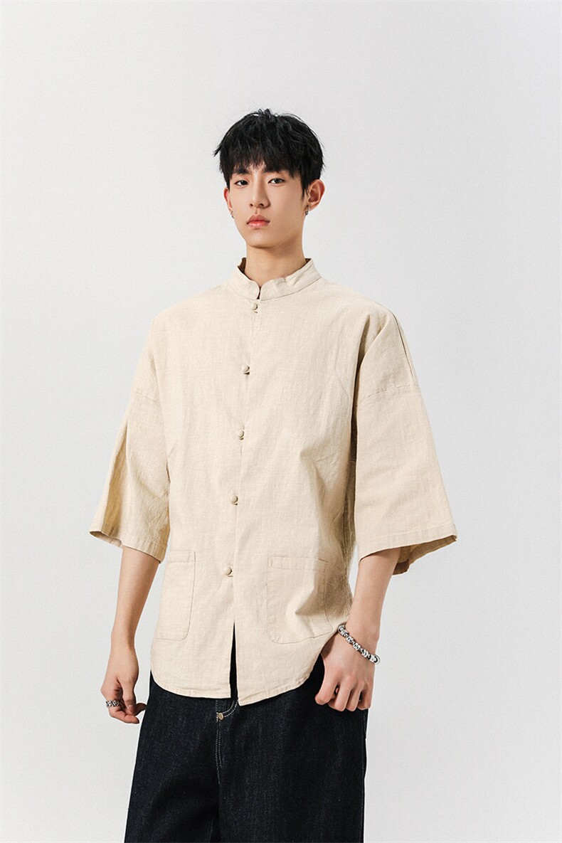 8XL-M风大码夏短袖衬衫男外套棉麻七分袖上衣CS505P60控78,男装衬衫,电商D206-1