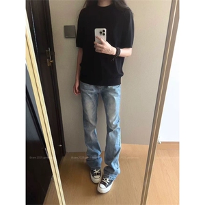 网图有货 美式高街修身蓝微喇牛仔裤男女窄版直筒裤 A1014-P45图片