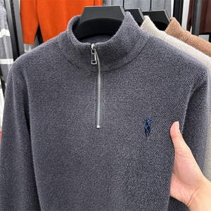 半拉链一体绒雪尼尔男士毛衣2025春季新款加绒加厚保暖打底衫图片
