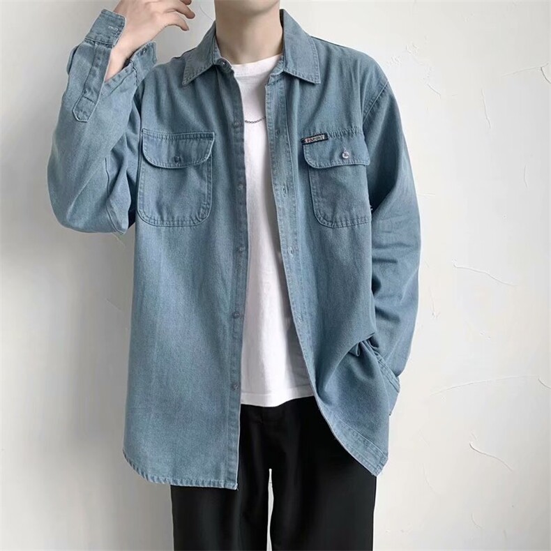 牛仔长袖衬衫男士春秋季宽松衬衣服潮流帅气工装休闲外套CS29-P45,男装衬衫,星座1008