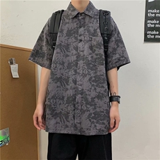 21新款流行花衬衫青年短袖潮牌ins衬衣扎染港风日系宽松C660-P35，男装衬衫，星座1008-1