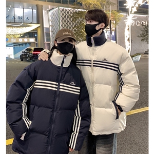 情侣装冬装 美式条纹织带棉服刺绣logo棉衣休闲外套男 G1100 P118图片