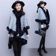 芷墨服饰冬装新款时尚加毛加厚针织斗篷外套女，女装毛呢外套，芷墨服饰