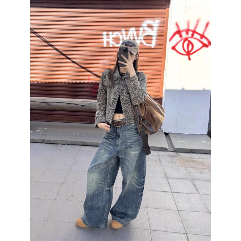 美式复古宽松水洗弯刀牛仔裤男女阔腿高街cleanfit长裤WLN400-P55,男装牛仔裤,星座1008