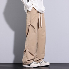春季潮流美式高街垂感褶皱设计宽松直筒长裤A436-857-P35，男装休闲裤，电商A436