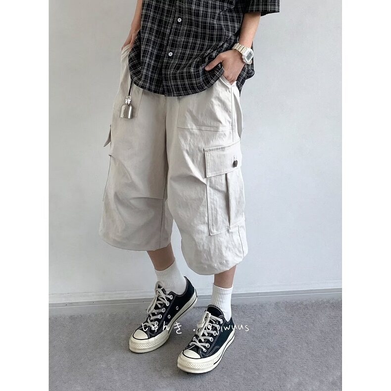 复古小众大口袋廓形弯刀七分裤男女款宽松伐木工装K150,男装牛仔裤,星座1116A（原606A-3）