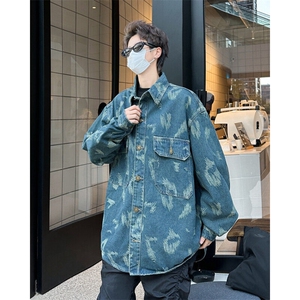 欧美高街牛仔外套男复古设计感宽松夹克衫春痞帅上衣JK08862-P60图片