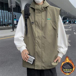 美式vintage冲锋衣加棉工装马甲机能风坎肩背心棉服MJ083-P65图片