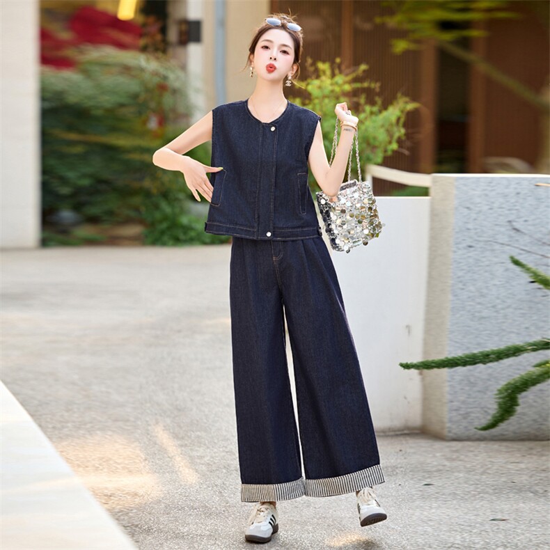 牛仔套装女2025夏新款韩系高级松弛感超火减龄休闲无袖一整套穿搭,女装套装/套裙,意芙