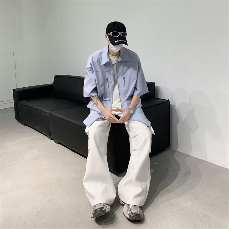 拉链设计感美式高街衬衫男女小众情侣短袖F360P38,男装衬衫,星座1116-2